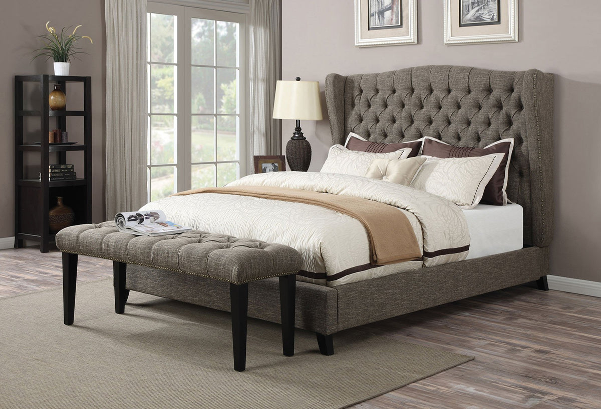 HomeRoots Furniture Queen Bed, 2-Tone Chocolate Linen -0 Linen, CA Foam (TB117) (285237)