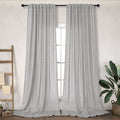 Dancurton Grey Linen Curtains 84 Inch Length For Living Room 2 Panels Back Tab Pocket Modern Farmhouse Light Filtering Semi Shee