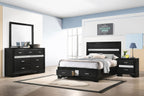 Coaster Home Furnishings Miranda Contemporary 4-Piece Bedroom Set Full Size Storage Panel Bed Frame 50-inch Headboard Black 206361F-S4