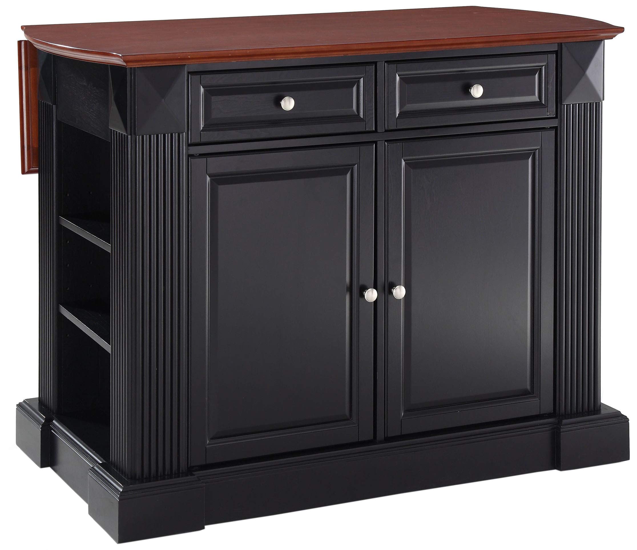 Crosley Furniture Drop Leaf Kitchen Island/Breakfast Bar With 24-Inch Upholstered Square Seat Stools, Black