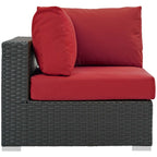 Modway Sojourn Wicker Rattan Outdoor Patio Sunbrella Fabric Corner in Canvas Red
