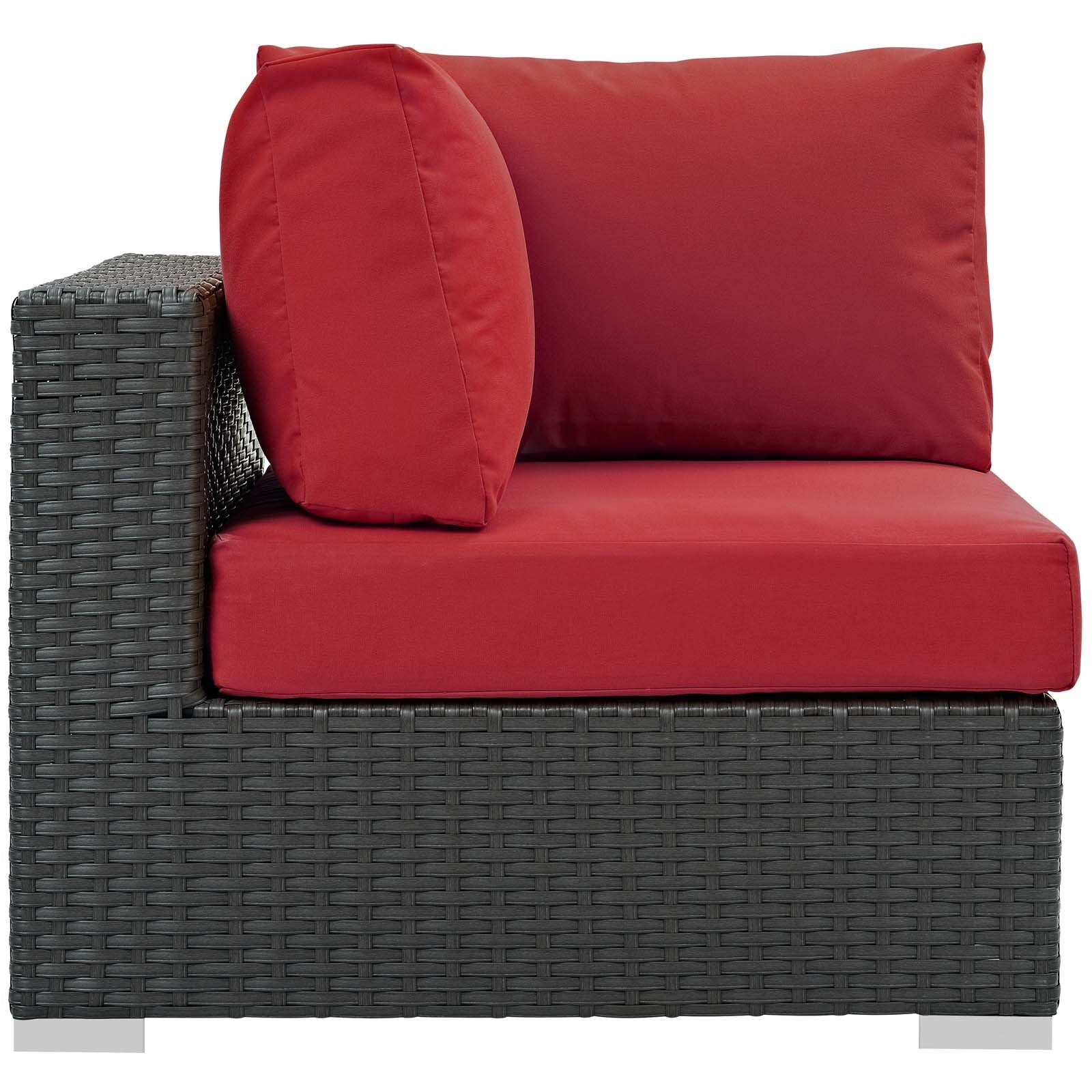 Modway Sojourn Wicker Rattan Outdoor Patio Sunbrella Fabric Corner in Canvas Red