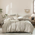 Warm Moment Linen Grey Duvet Cover Super Queen Size 98Inch X 90Inch,100% Washed Cotton Duvet Cover With Zipper Closure And 2 Pil