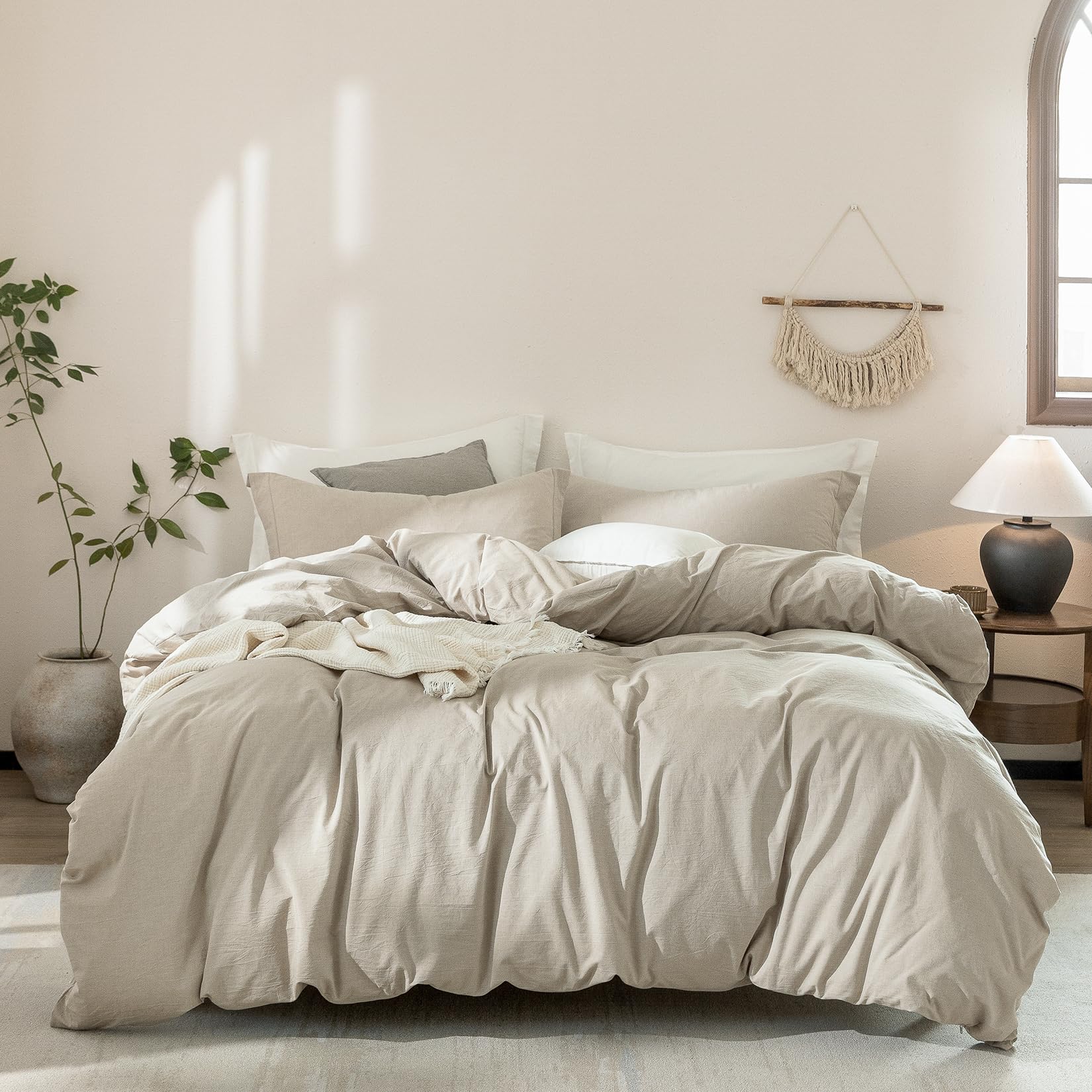 Warm Moment Linen Grey Duvet Cover Super Queen Size 98Inch X 90Inch,100% Washed Cotton Duvet Cover With Zipper Closure And 2 Pil