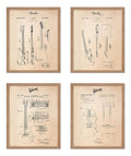 Poster Master 4-Piece Vintage Music Poster - Retro Instrument Print - Gift for Artist, Friend - Electric Guitar, Bass, Blueprint