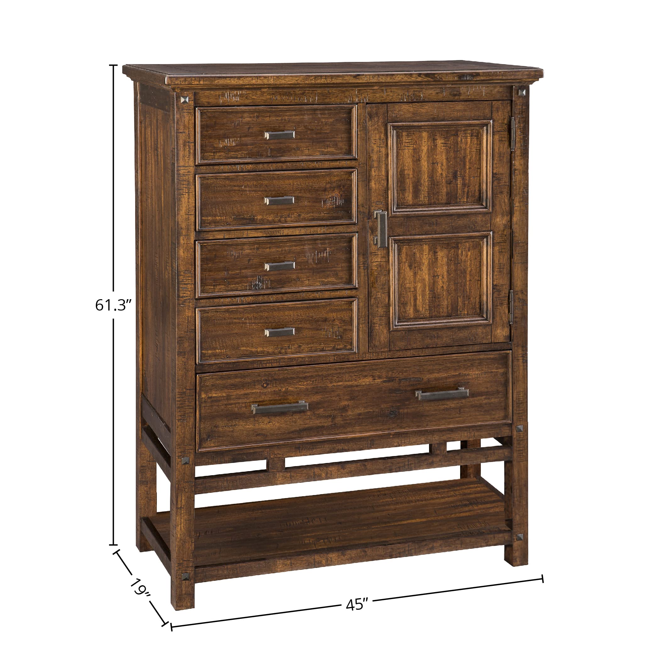 Intercon Wolf Creek Chest with 5 Drawers and Cabinet, Vintage Acacia Dresser, Brown