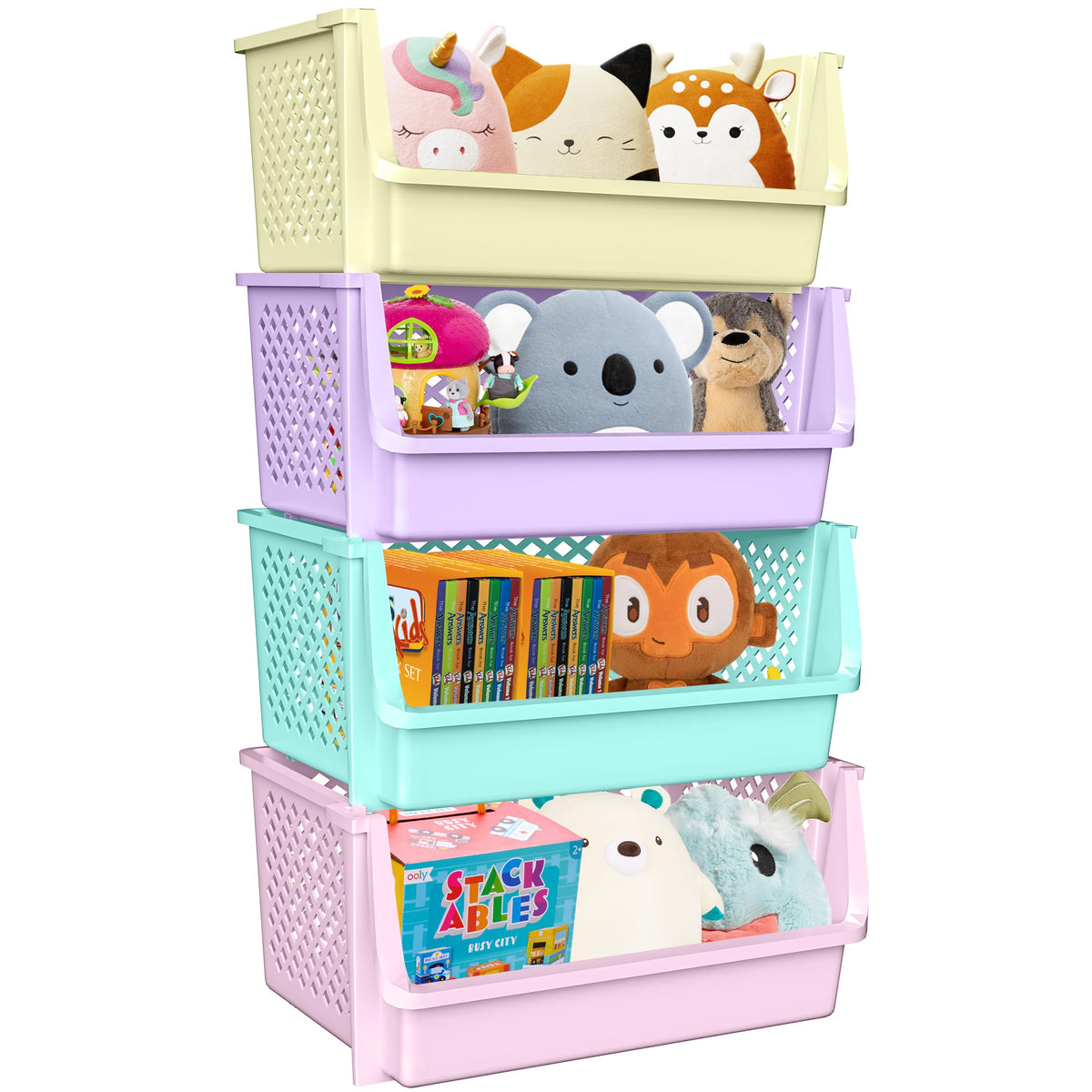 Tidyfriend Large Plastic Stacking Bins Open Front For Pantry, 4 Pack Stackable Bins For Organizing Food, Kitchen, And Bathroom E