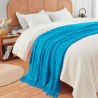 Inhand Teal Throw Blanket For Couch And Bed, Soft Living Room Home Decor Knitted Blanket With Tassel, Outdoor Lightweight Breath