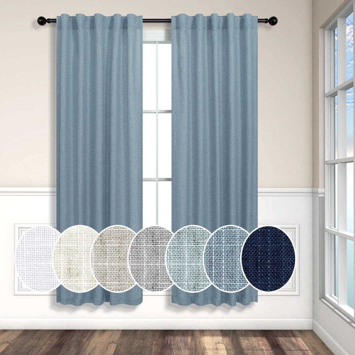 Blue Curtains 38 Inch Width For Kitchen Door 2 Panels Back Tab Rod Pocket Semi Sheer Linen Skinny Light Blue Small Curtain For B
