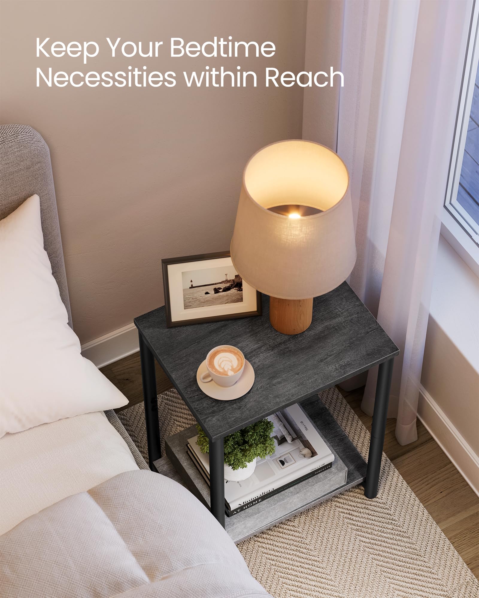 Vasagle Side Tables Set Of 2, Small End Table, Nightstand For Living Room, Bedroom, Office, Bathroom, Misty Gray And Classic Black Ulet272B68