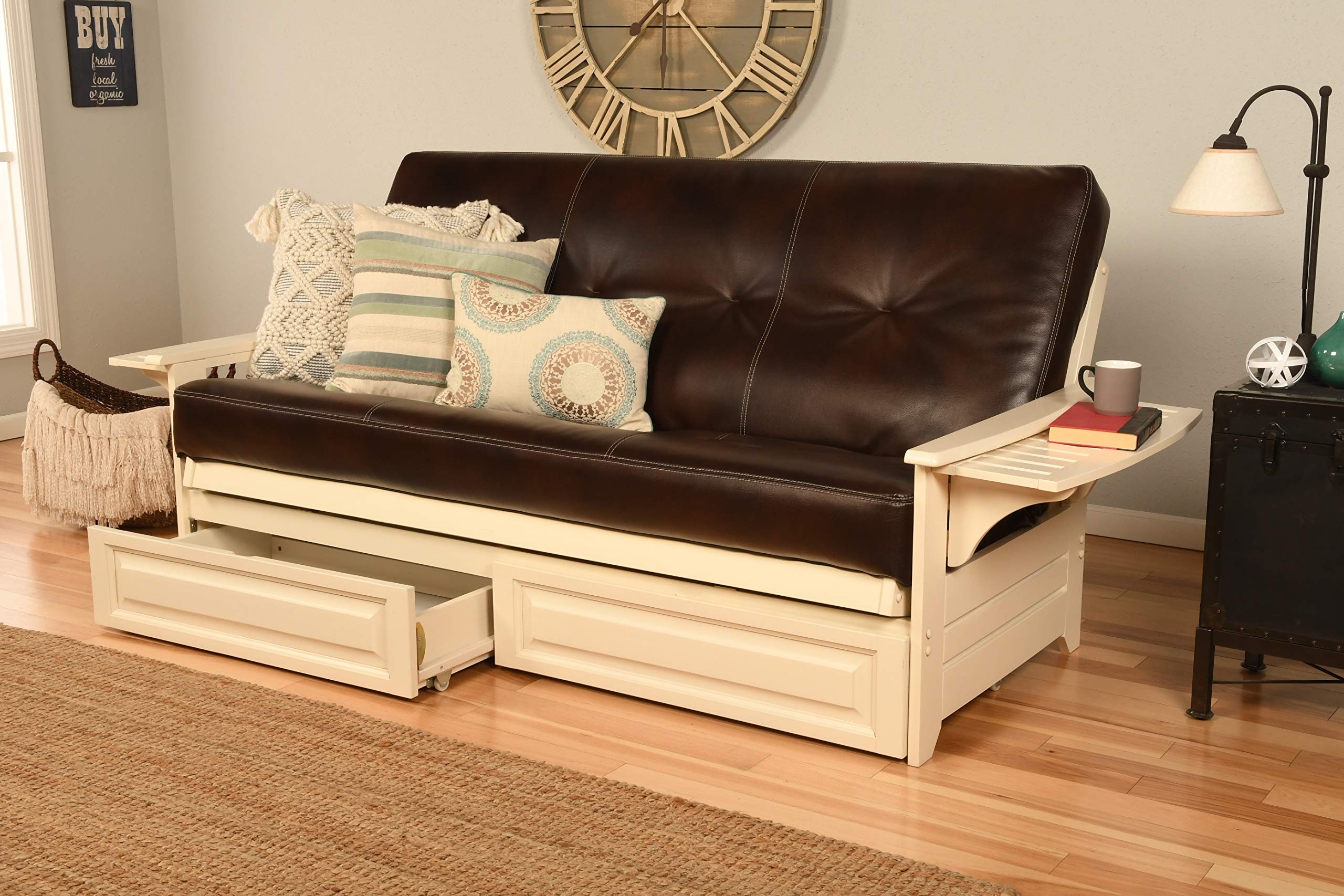 Kodiak Furniture Phoenix Antique White Storage Futon With Java Brown Mattress