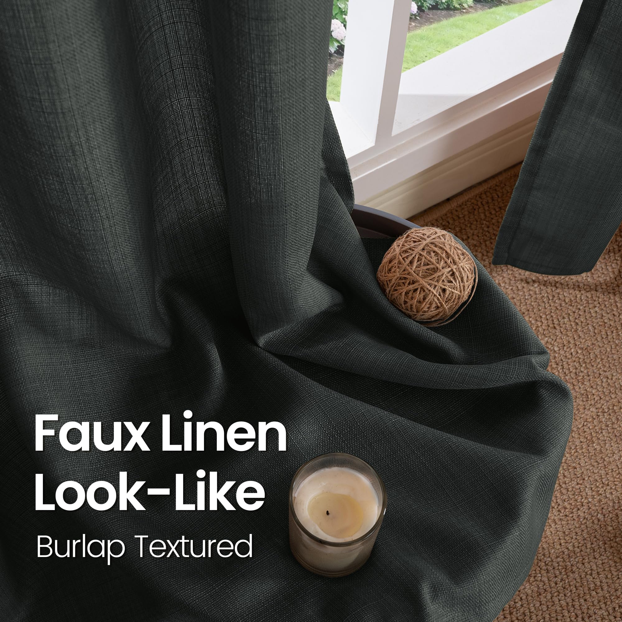 Bgment Curtains 45 Inch Length 2 Panels Set For Bedroom, Grommet Thick Linen Look Burlap Textured Light Filtering Privacy Window Drapes For Farmhouse Living Room, 42 X 45 Inch, Dark Grey