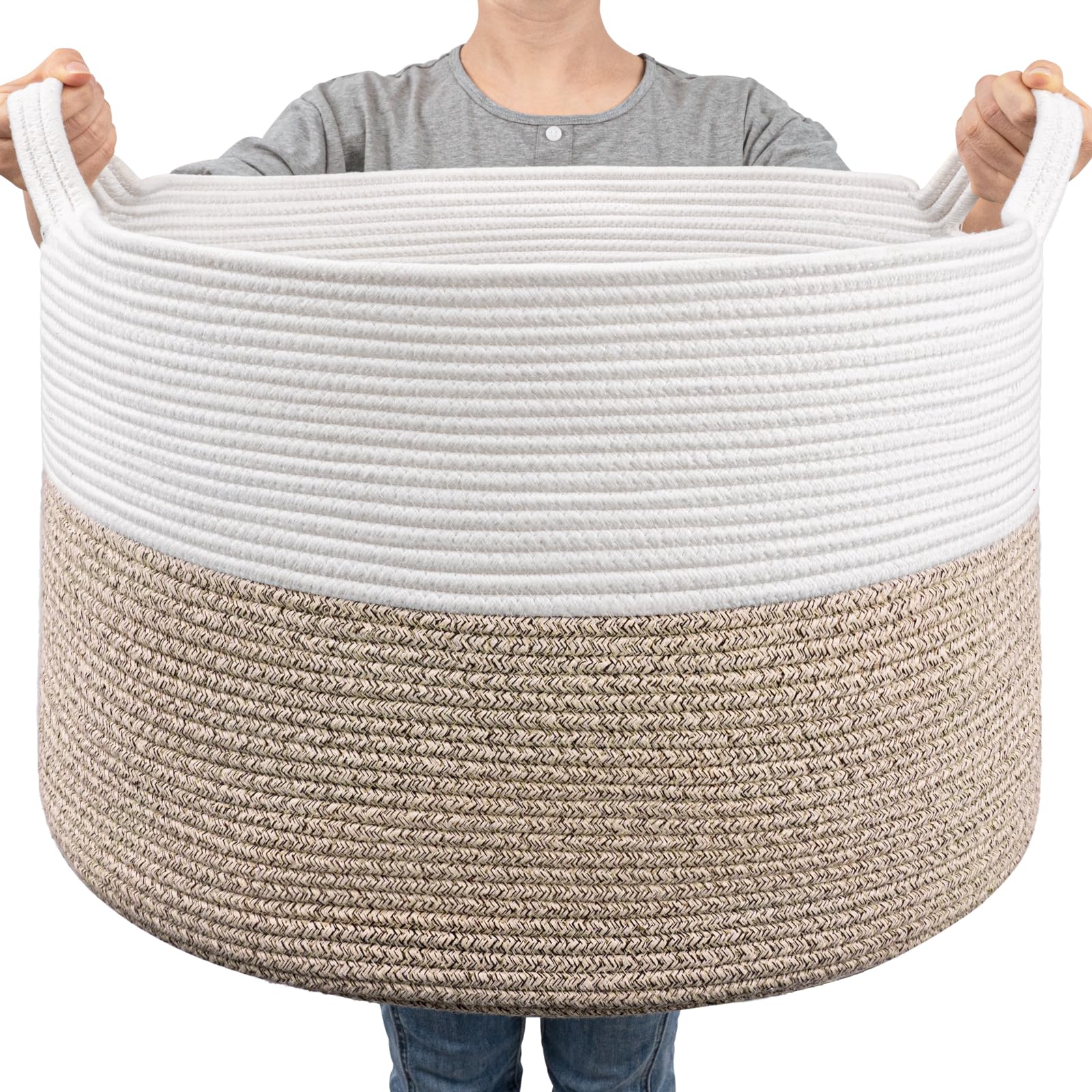 Goodpick Large Cotton Rope Basket, 83L Big Woven Storage Basket, Blanket Organizers and Storage, Baby Nursery Laundry Basket, Ex