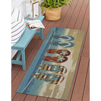 Liora Manne Esencia Machine Washable Non-Slip Low Profile Indoor/Outdoor Mat-Transitional, Coastal, Beach, Whimsical, Flip Flops Forever Blue 1'11' X 4'11'