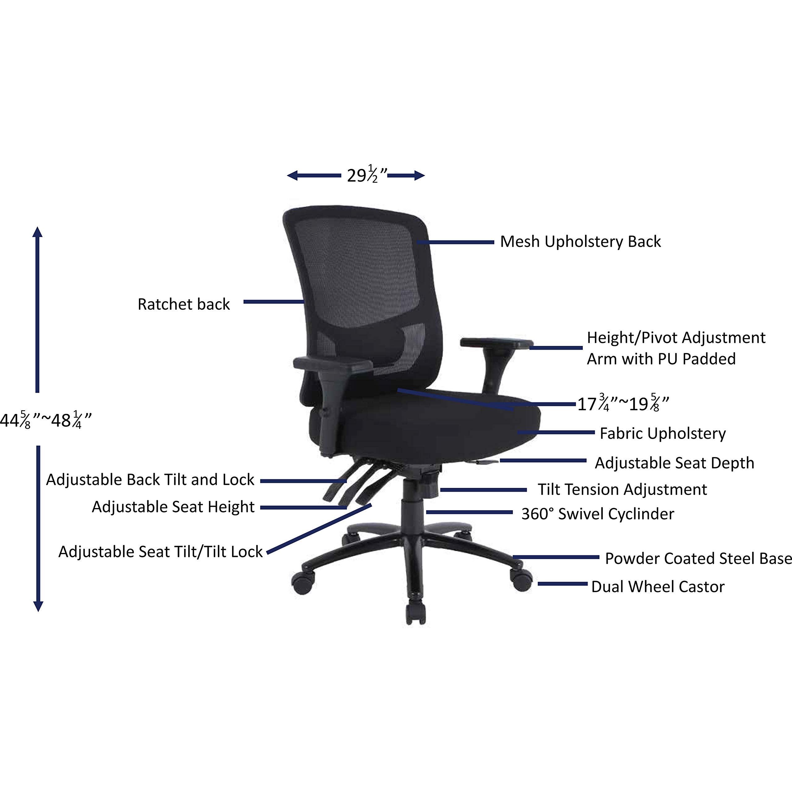 Lorell, LLR40210, Big & Tall Black Mesh Back Chair