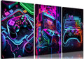 BGFCE 3pcs Game Room Decor Neon Gaming Wall Art Posters Gamer Accessories Theme Canvas Print Game Console Painting Picture for C