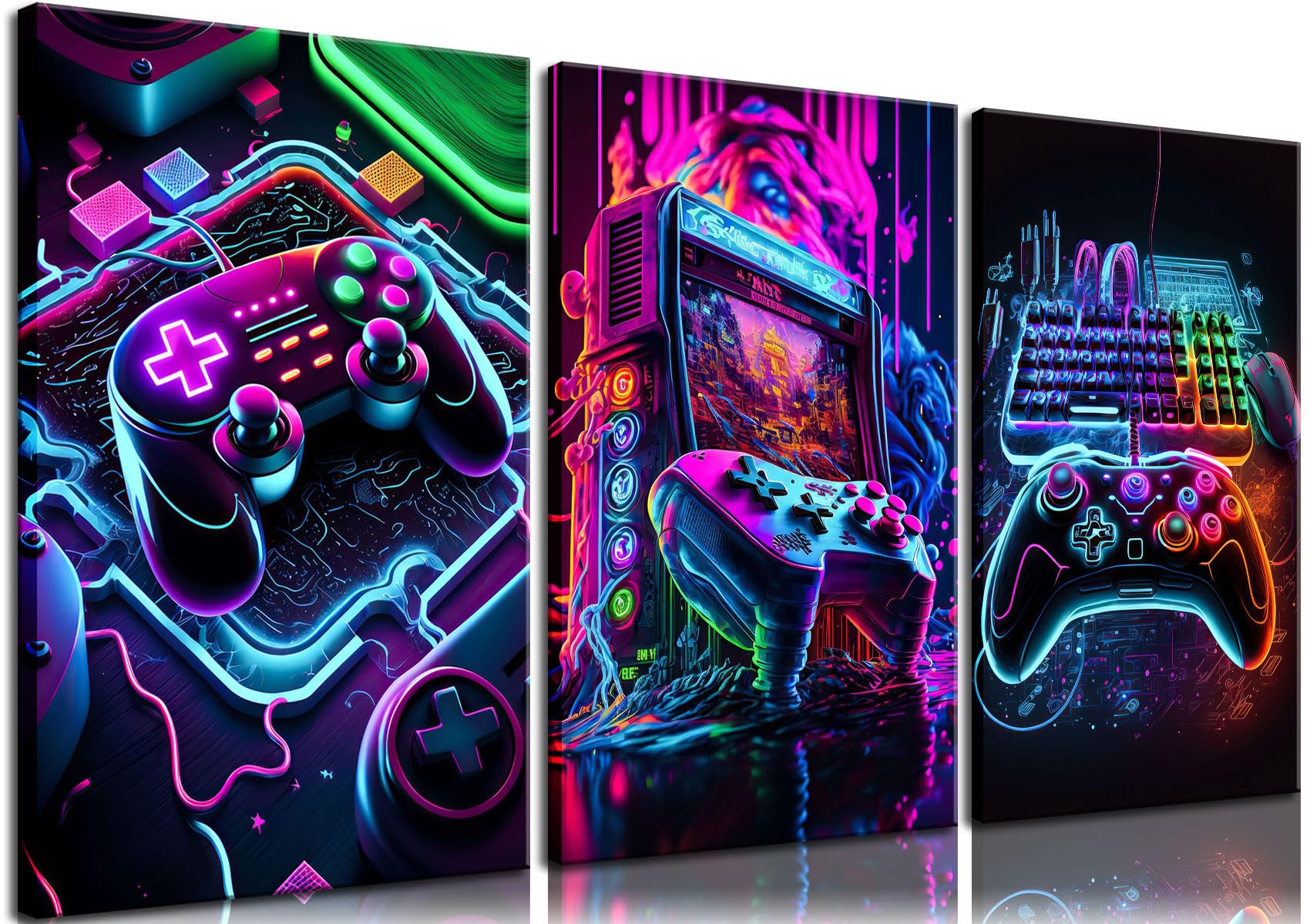 BGFCE 3pcs Game Room Decor Neon Gaming Wall Art Posters Gamer Accessories Theme Canvas Print Game Console Painting Picture for C