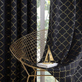 Enactex 100% Full Blackout Curtains Thermal Insulated Drapes 84 Inch Long For Bedroom, Black Drapery With Gold Geometric Pattern