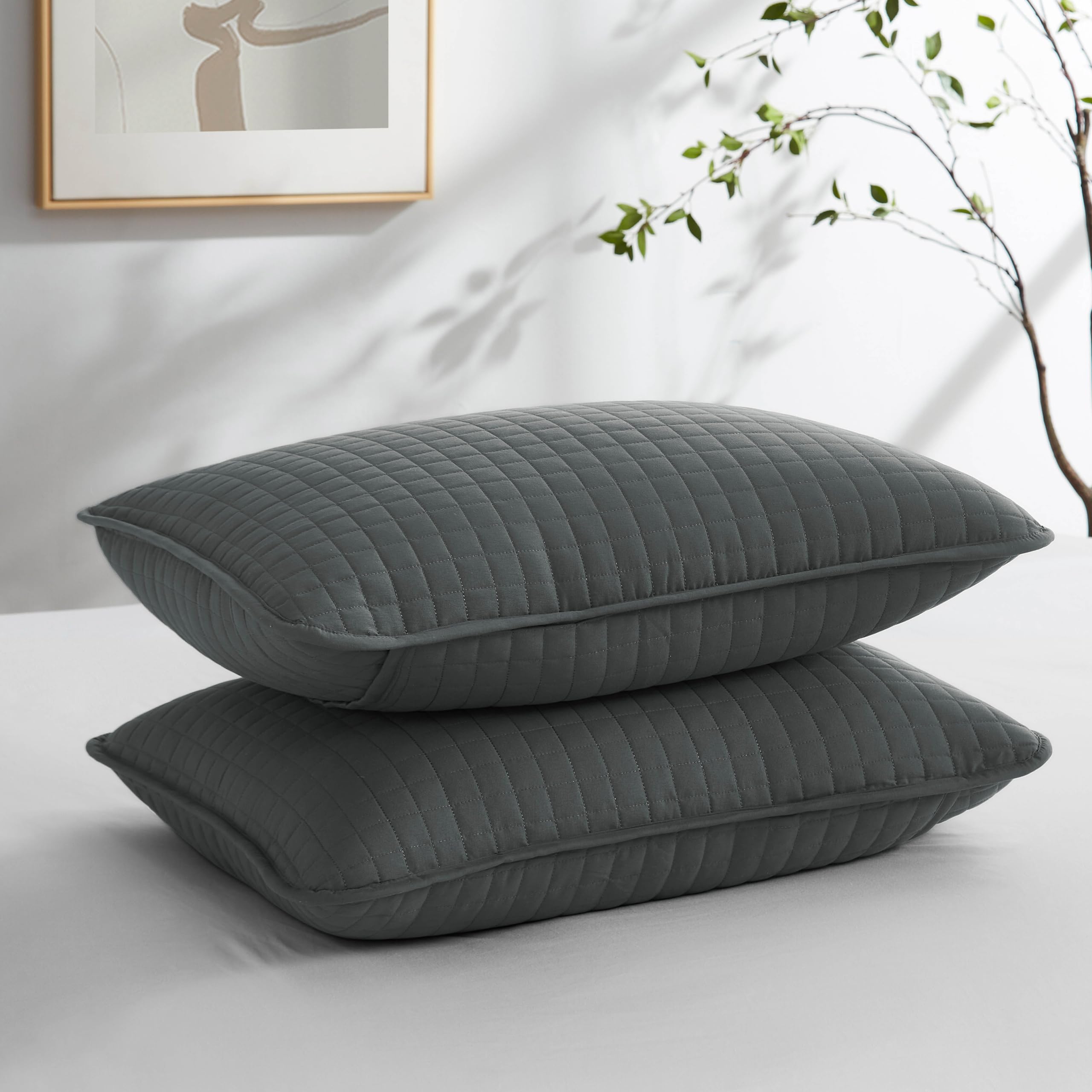 Southshore Fine Linens - Vilano Springs - Pair Of Quilted Pillow Sham Covers (No Inserts), 18' X 18', Slate