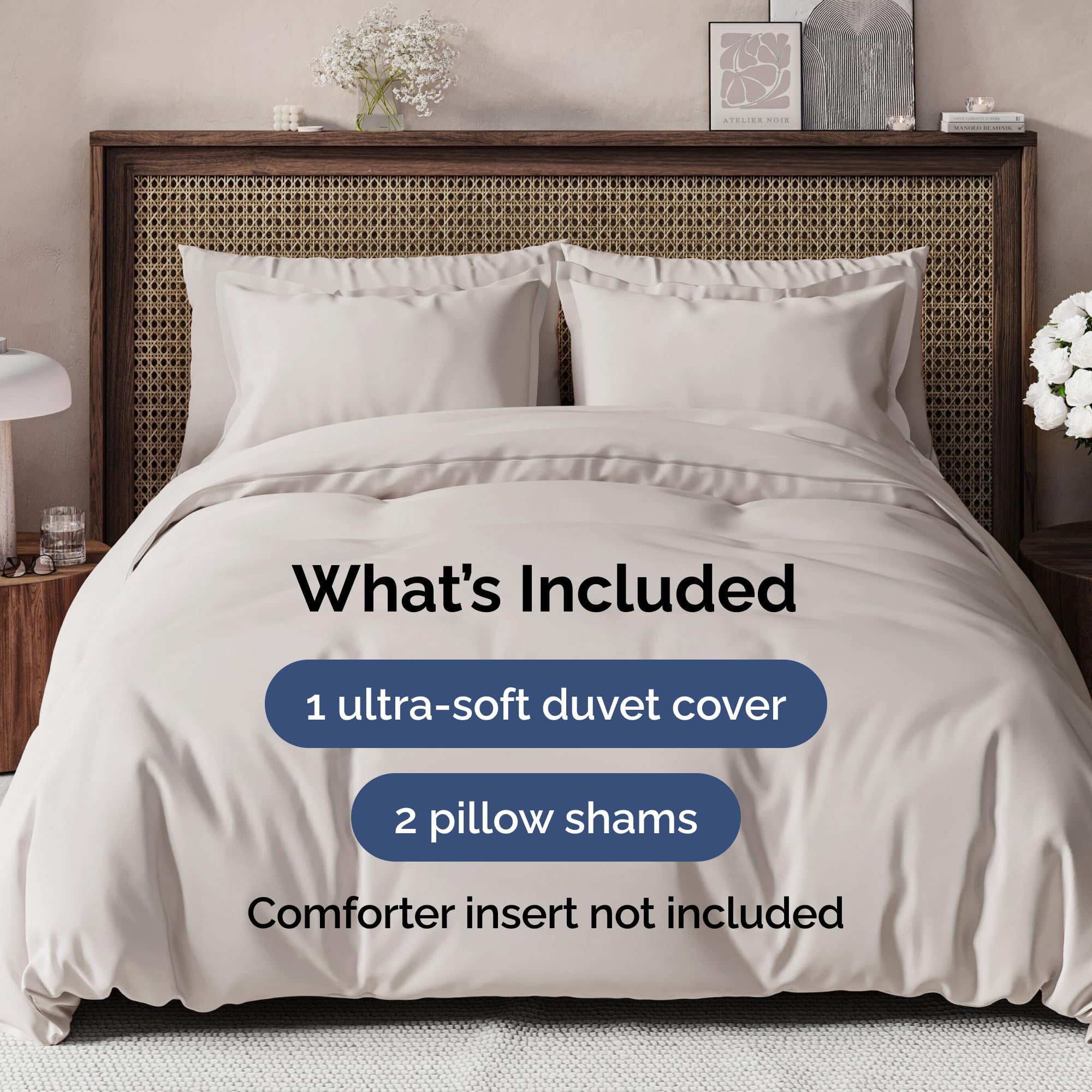 Duvet Cover Full Size Set - Extra Soft Full Size Duvet Cover 80 X 90 With 2 Pillow Shams - Hotel Luxury Easy Care And Fade Free W/ Zipper Closures & Ties - Comfy Breathable Bedding Set (Light Grey)