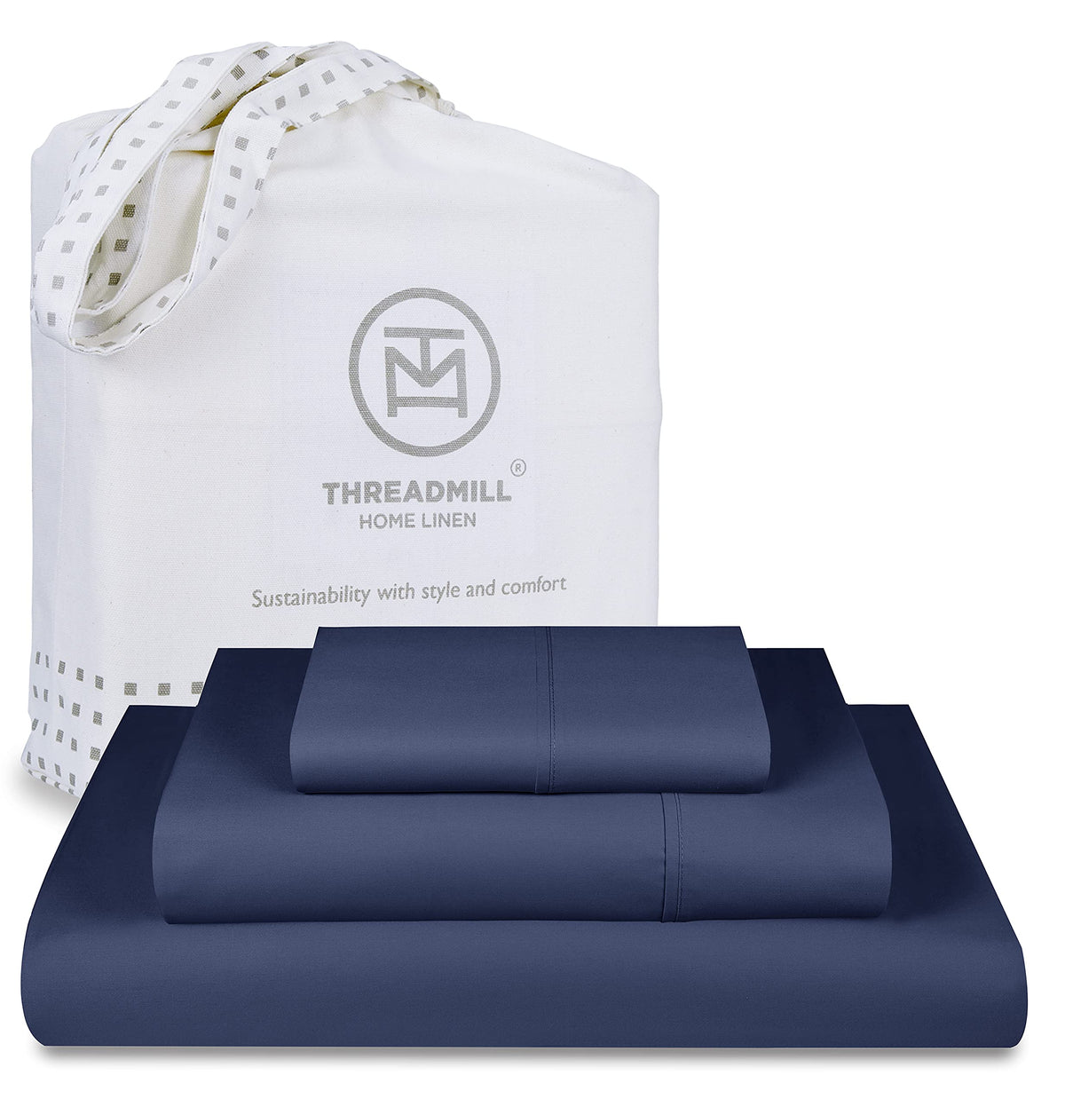 Threadmill Luxury 800 Thread Count Twin 100% Cotton Sheets - Folkstone Blue Sateen Weave Bed-Sheets, Better Than Egyptian Cotton