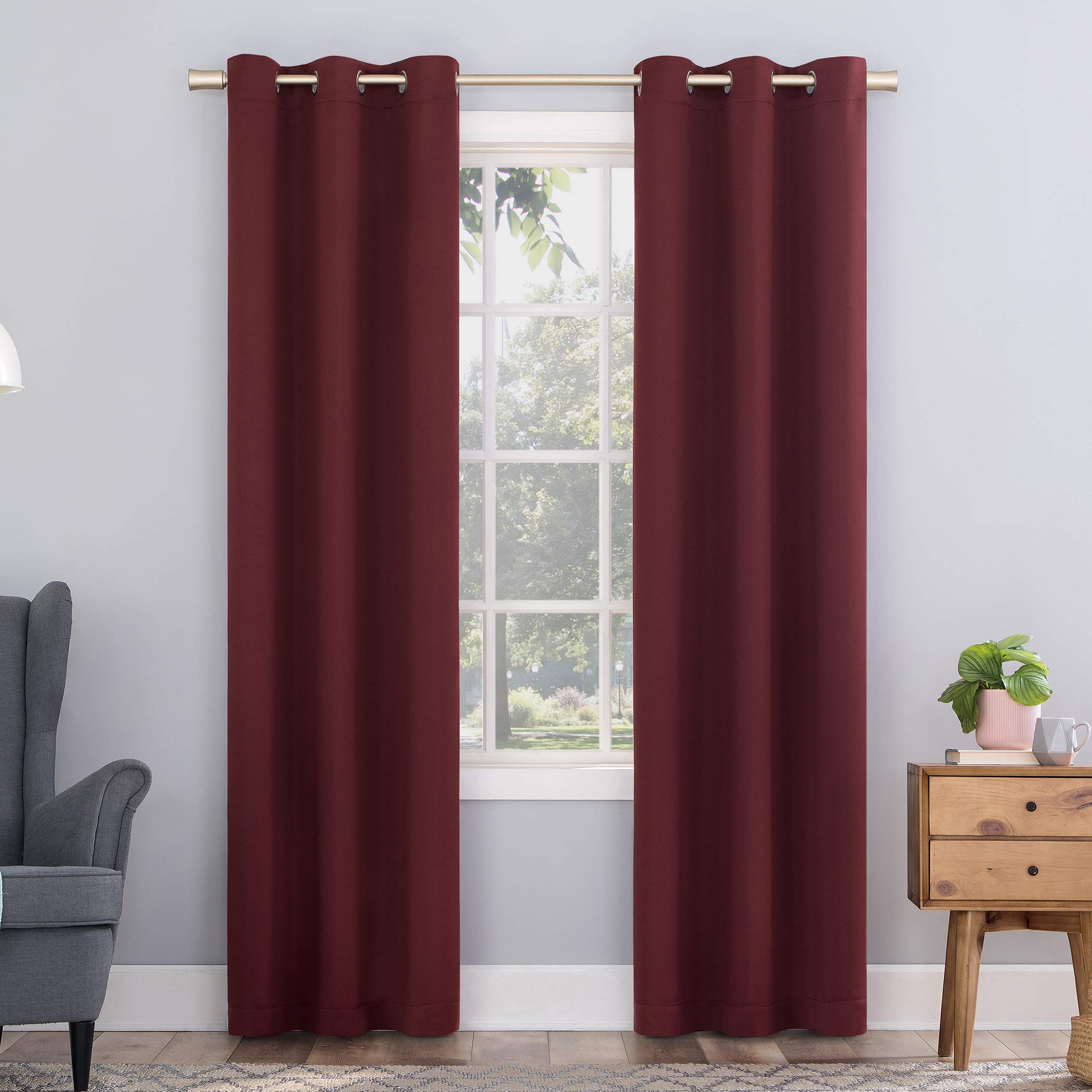 Sun Zero Easton Energy Saving Blackout Grommet Curtain Panel, 40' X 63', Wine Red
