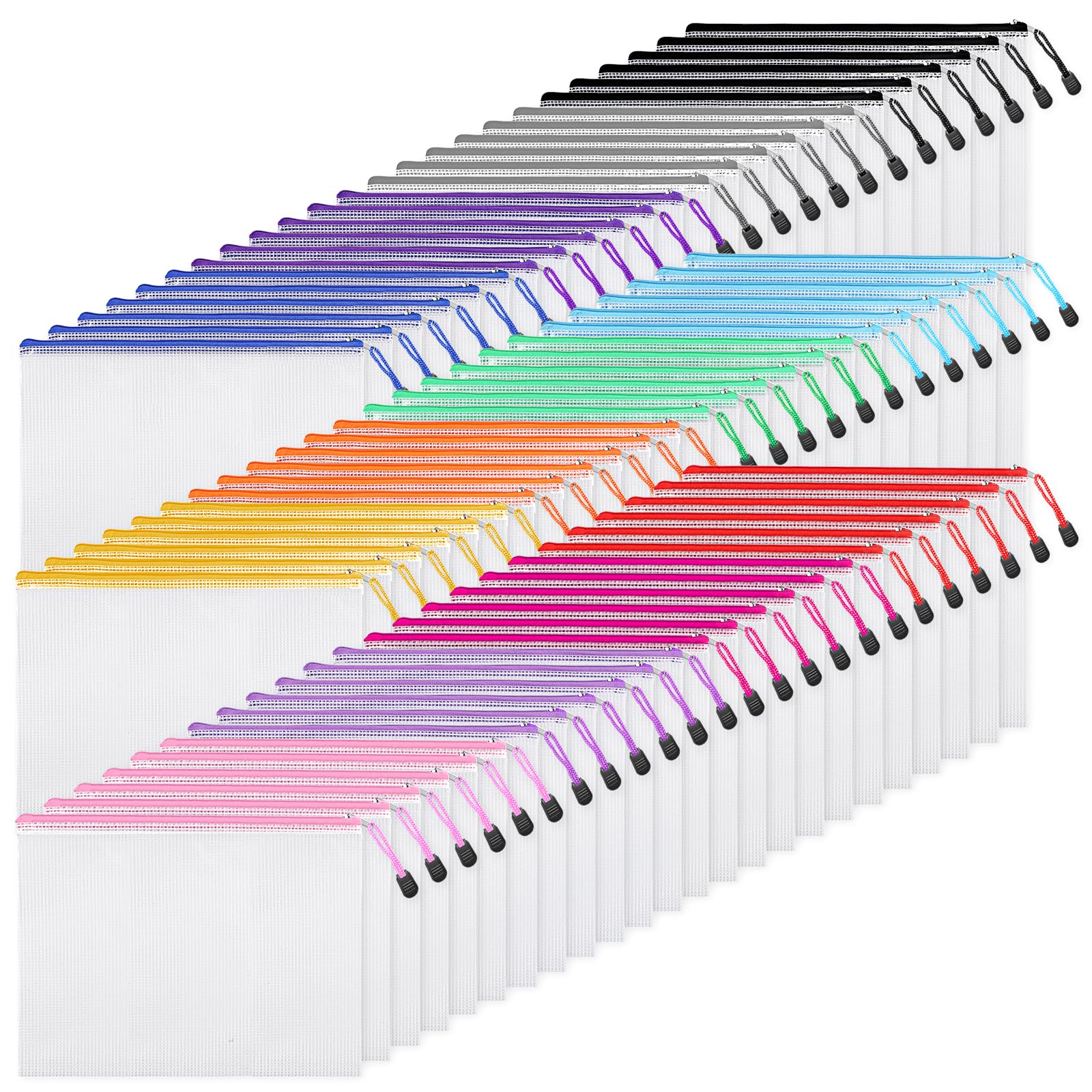 Eoout 72Pcs Mesh Zipper Pouch, A4 Size, 12 Colors Zipper Bags For Organizing Storage, Waterproof Puzzle Bag, Zipper File Bags Fo