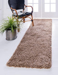 Rugs.com - ber Cozy Solid Shag Collection Rug - 13 Ft Runner Sandy Brown Shag Rug Perfect for Hallways, Entryways