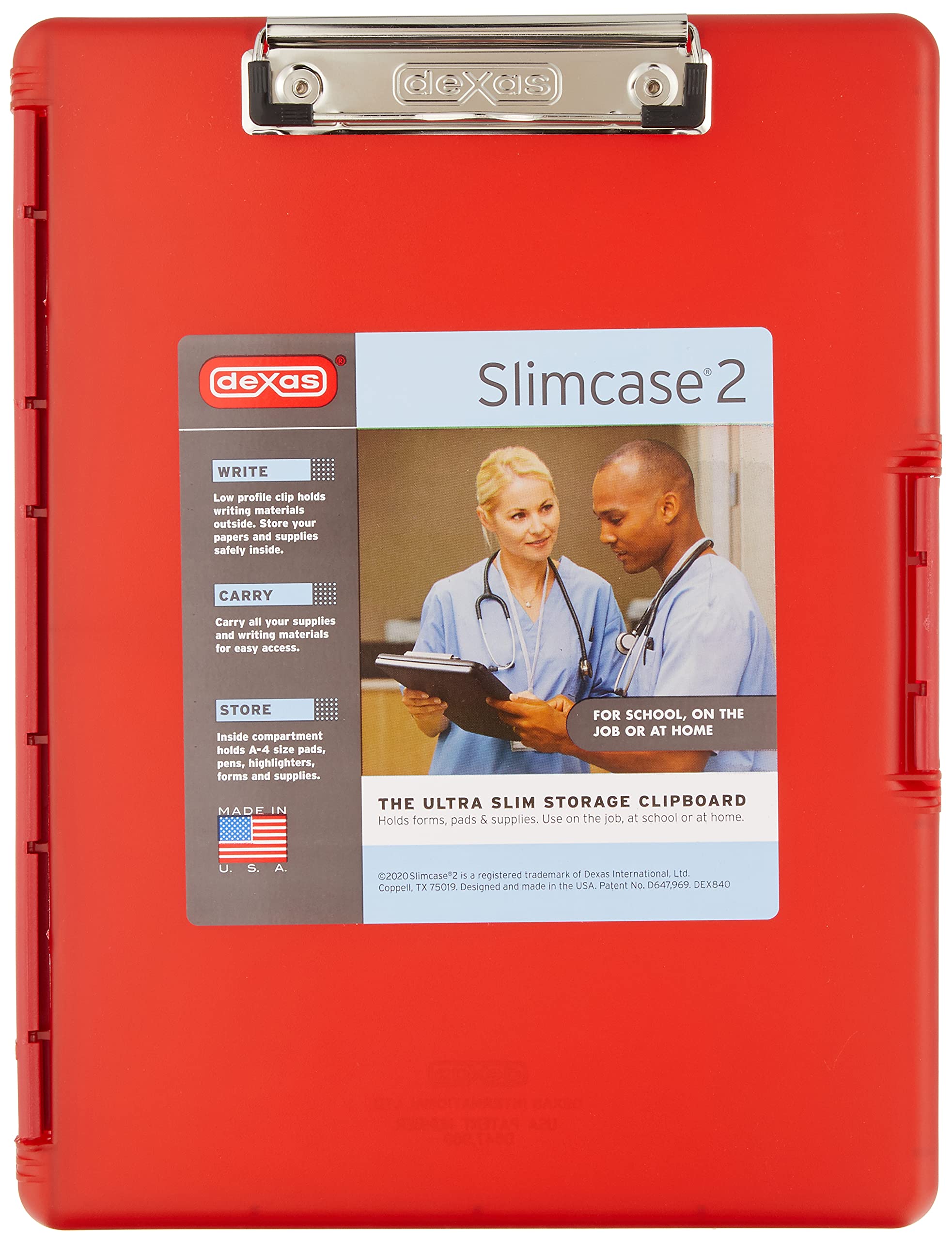 Dexas Slimcase 2 Storage Clipboard With Side Opening, Strawberry Red, Office Supplies Clipboards To Organize, Carry And Store, A