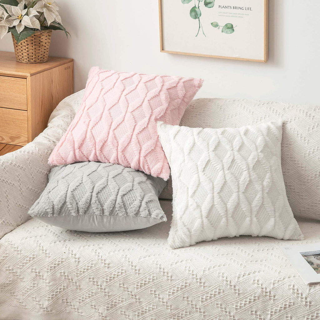 Miulee Light Pink Throw Pillow Covers 16X16, Set Of 2 Decorative Farmhouse Boho Pillow Cases Shells Soft Plush Wool Pillowcases For Couch Bedroom Living Room Sofa