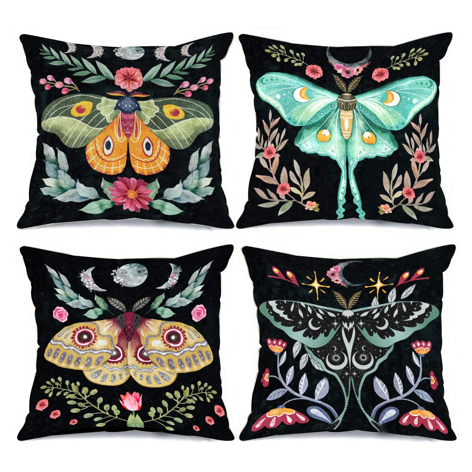 Tropical Flowers Butterfies Pillows Cover Nordic Style Throw Pillow Covers Moon Phase Pillowcase Set Of 4 Cushion Case Bohtropic