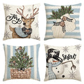 Avoin Colorlife Christmas Snowman Reindeer Gloves Eucalyptus Blue Throw Pillow Covers, 16 X 16 Inch Winter Holiday Stripes Cushi
