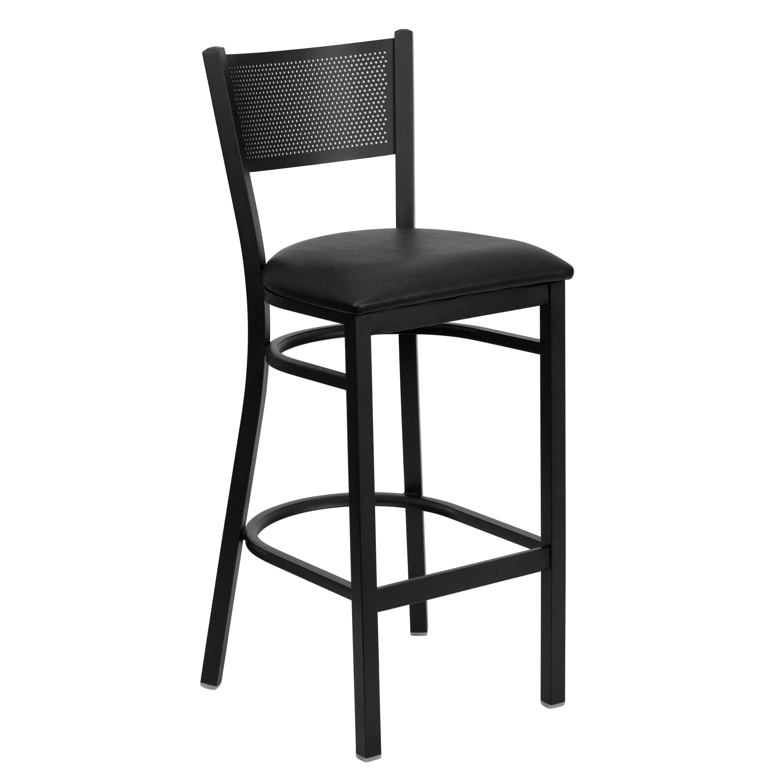 Flash Furniture HERCULES Series Black Grid Back Metal Restaurant Barstool - Black Vinyl Seat