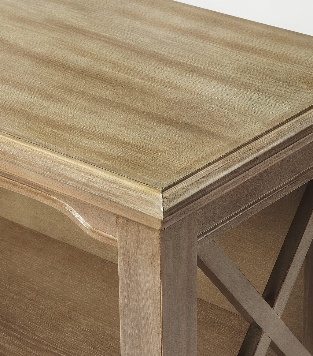 HomeRoots Gray Rubberwood Solids, MDF, Birch Veneer Newport Driftwood Low Bookcase