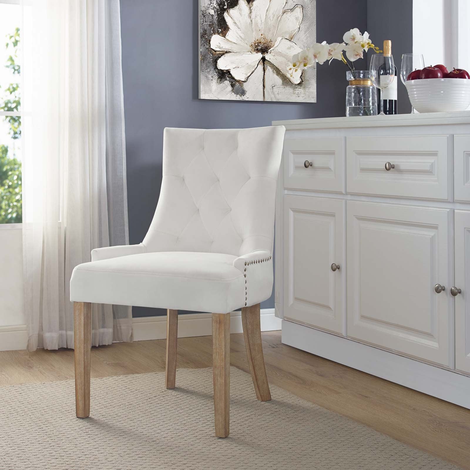 Modway Pose Tufted Performance Velvet Upholstered Dining Chair With Nailhead Trim In Ivory