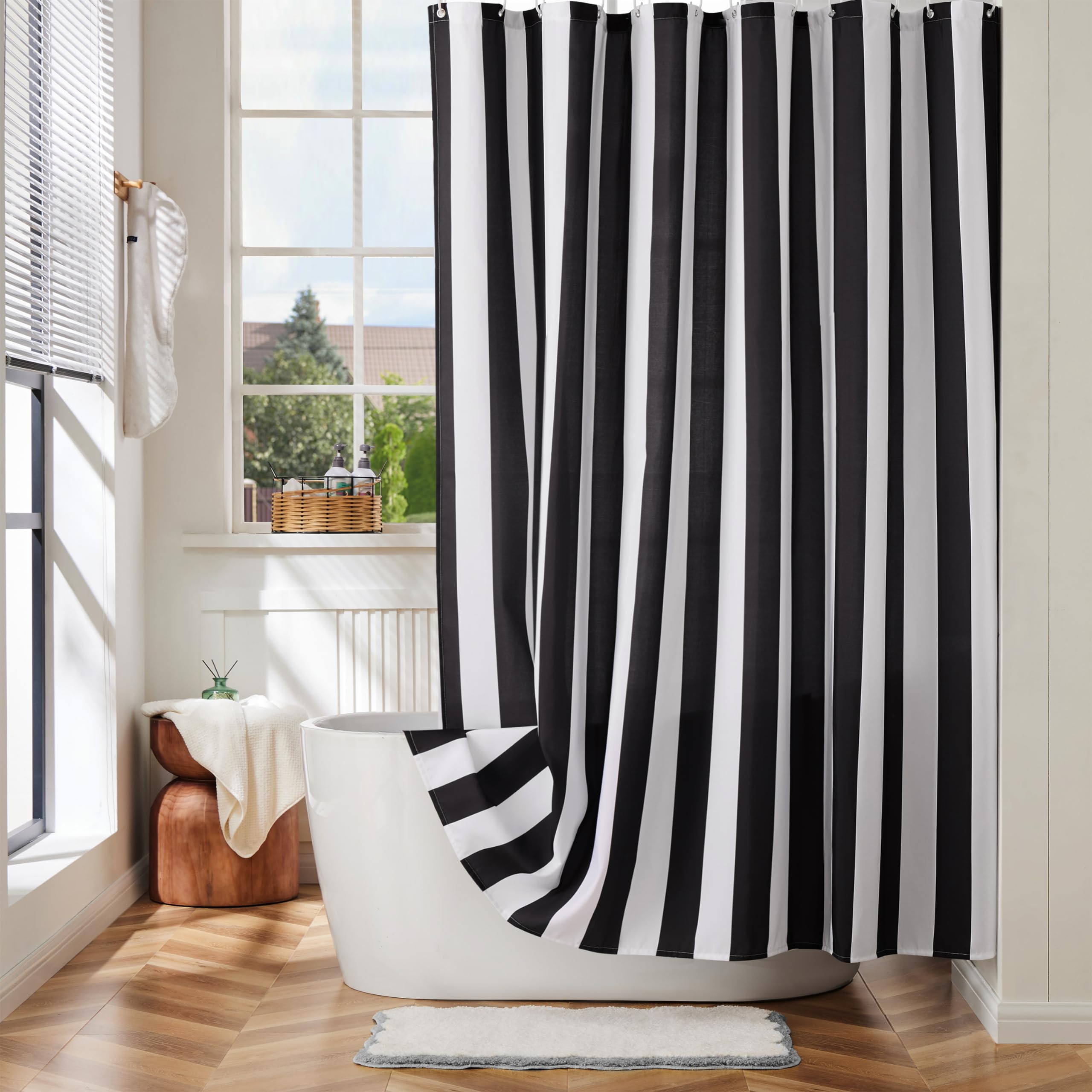 Ohocut Vertical Striped Shower Curtain, Cute Retro Vintage Stripe Bathroom Bow Shower Curtain, Waterproof Polyester Fabric Moder