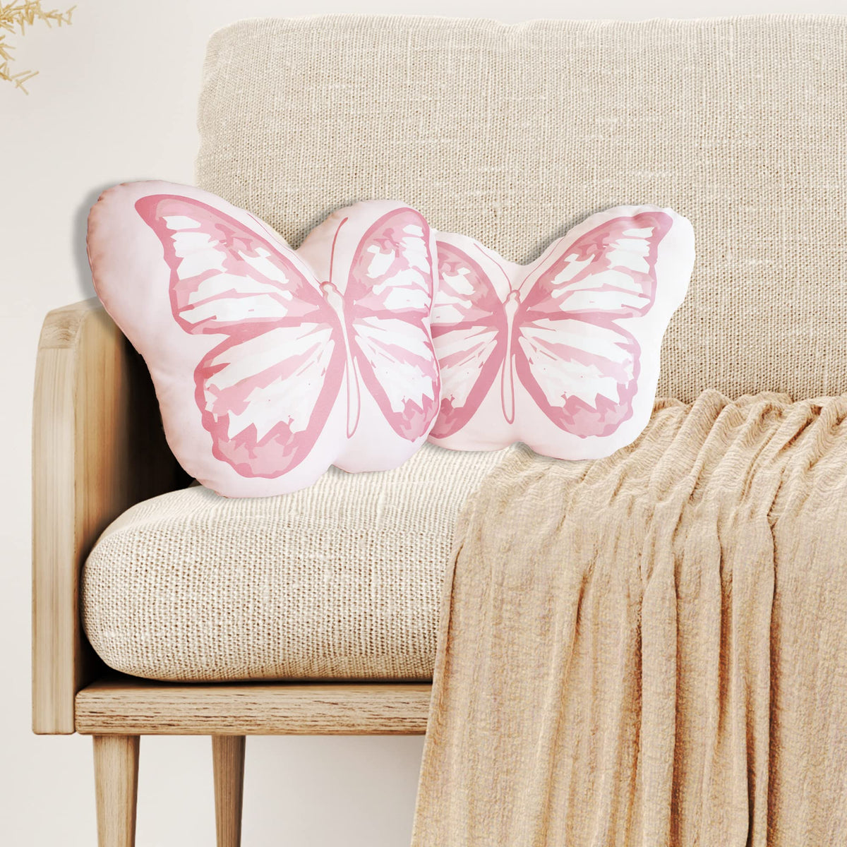 June Garden Decorative Plush Soft Cushion Butterfly Throw Pillow - 16 X 12 Inches - Pink