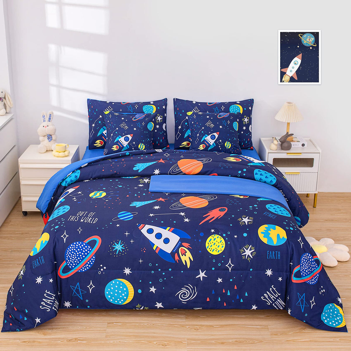 Kids Bedding Sets For Boys Girls Space Bedding,Galaxy Bedding Full Size,Kids Comforter Sets Boys 7Pieces,Full Size Bedding Sets