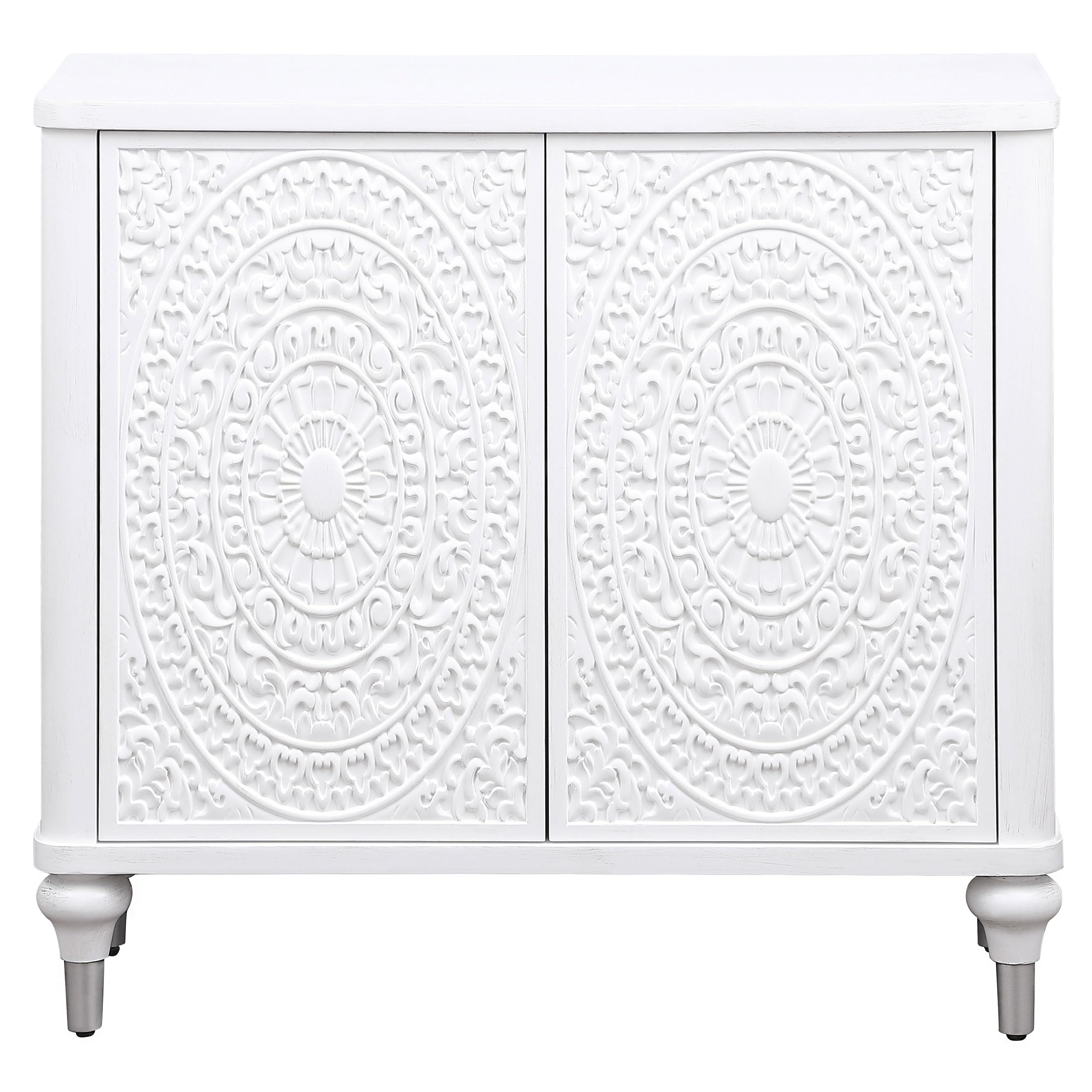 Coaster Home Furnishings Cardella 2-Door Mandala Accent Cabinet Distressed White
