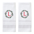 SKL Home Christmas/Winter Wreath Monogram Hand Towel L 2pc Set for Bath/Kitchen/Bar & Gift, White
