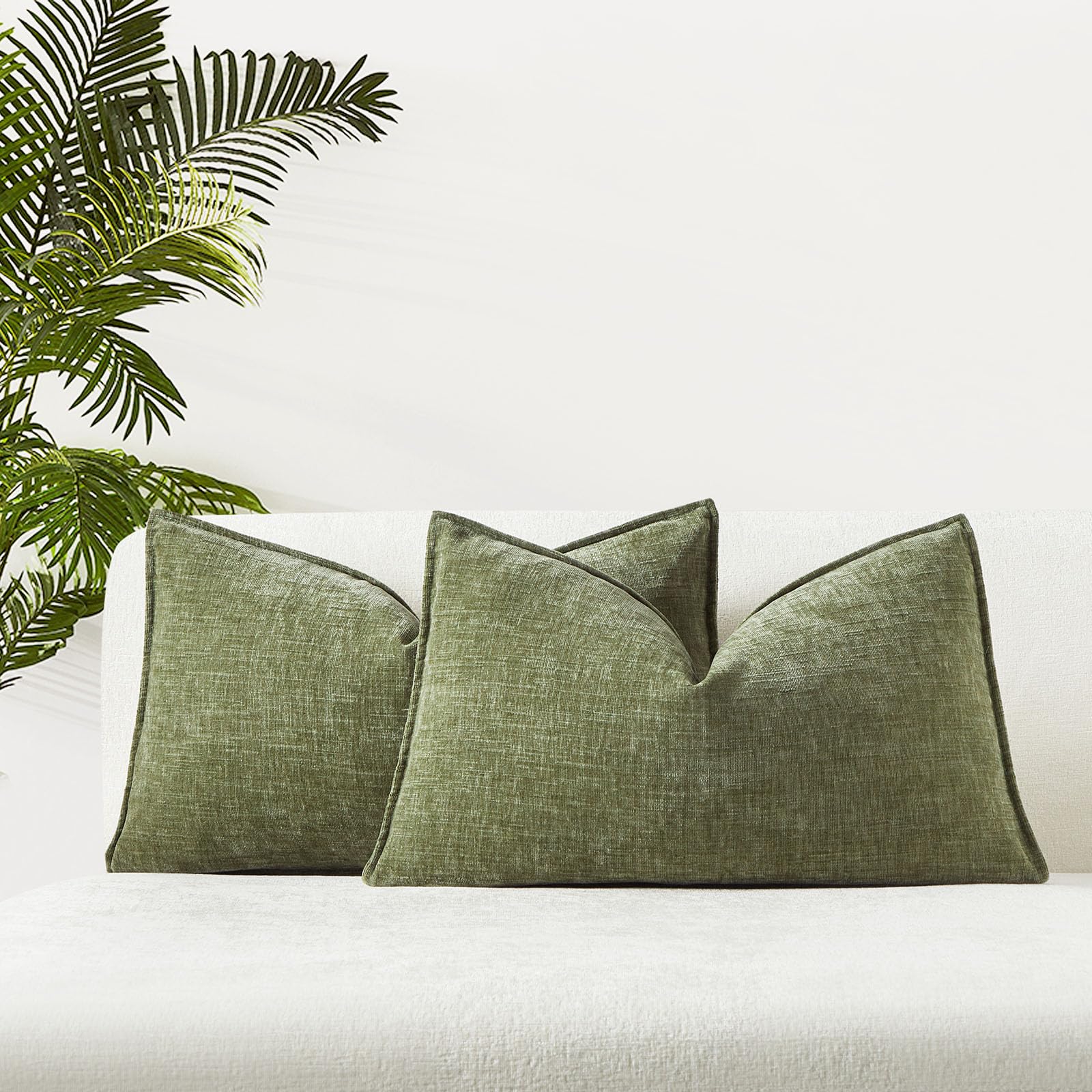 Juspurbet Set Of 2 Sage Chenille Lumbar Throw Pillow Covers 12X20 Inch Soft Textured Decorative Cushion Cases For Couch Sofa Bed