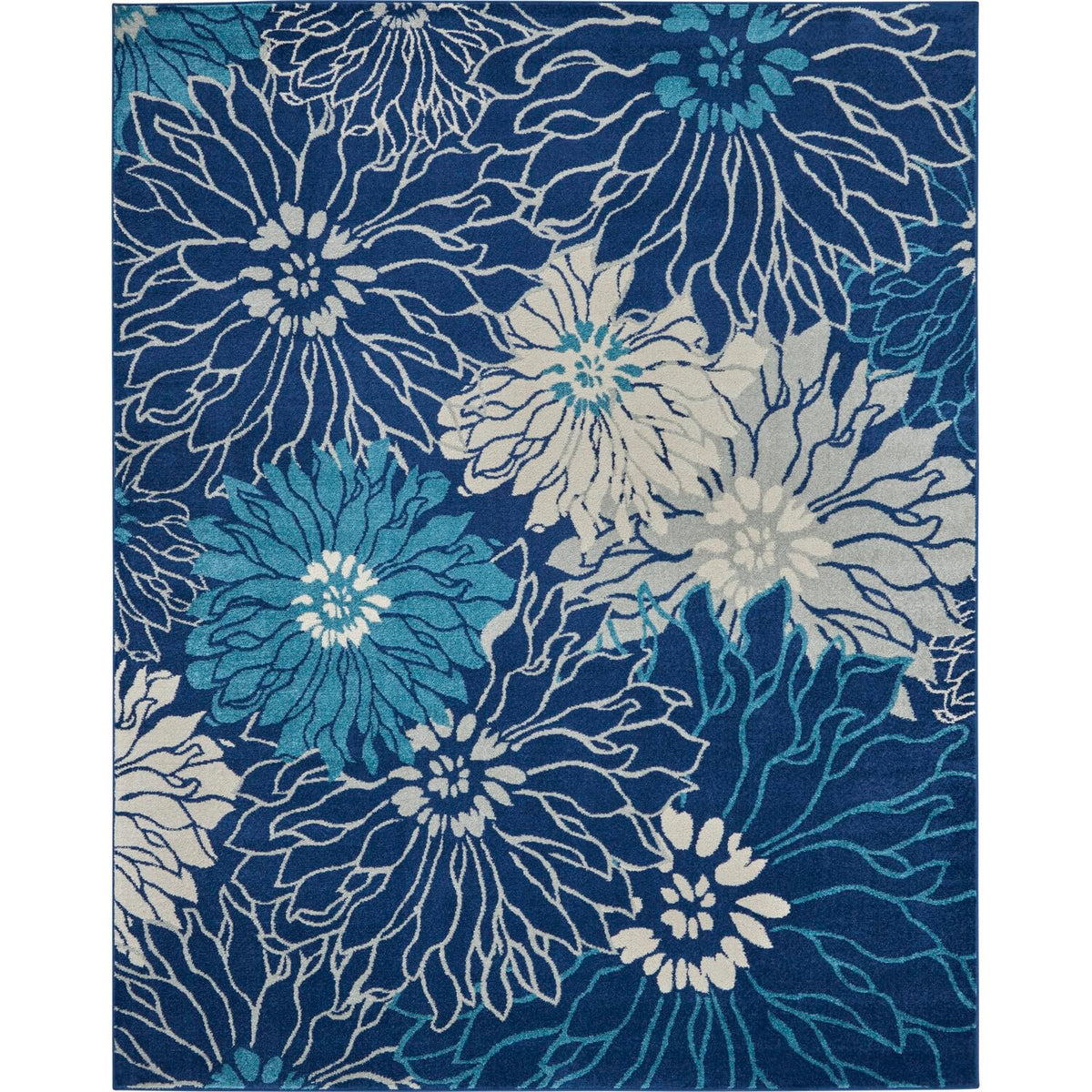 Nourison Passion Navy/Ivory 9' X 12' Area Rug, Floral, Farmhouse, Easy Cleaning, Non Shedding, Bed Room, Living Room, Dining Roo