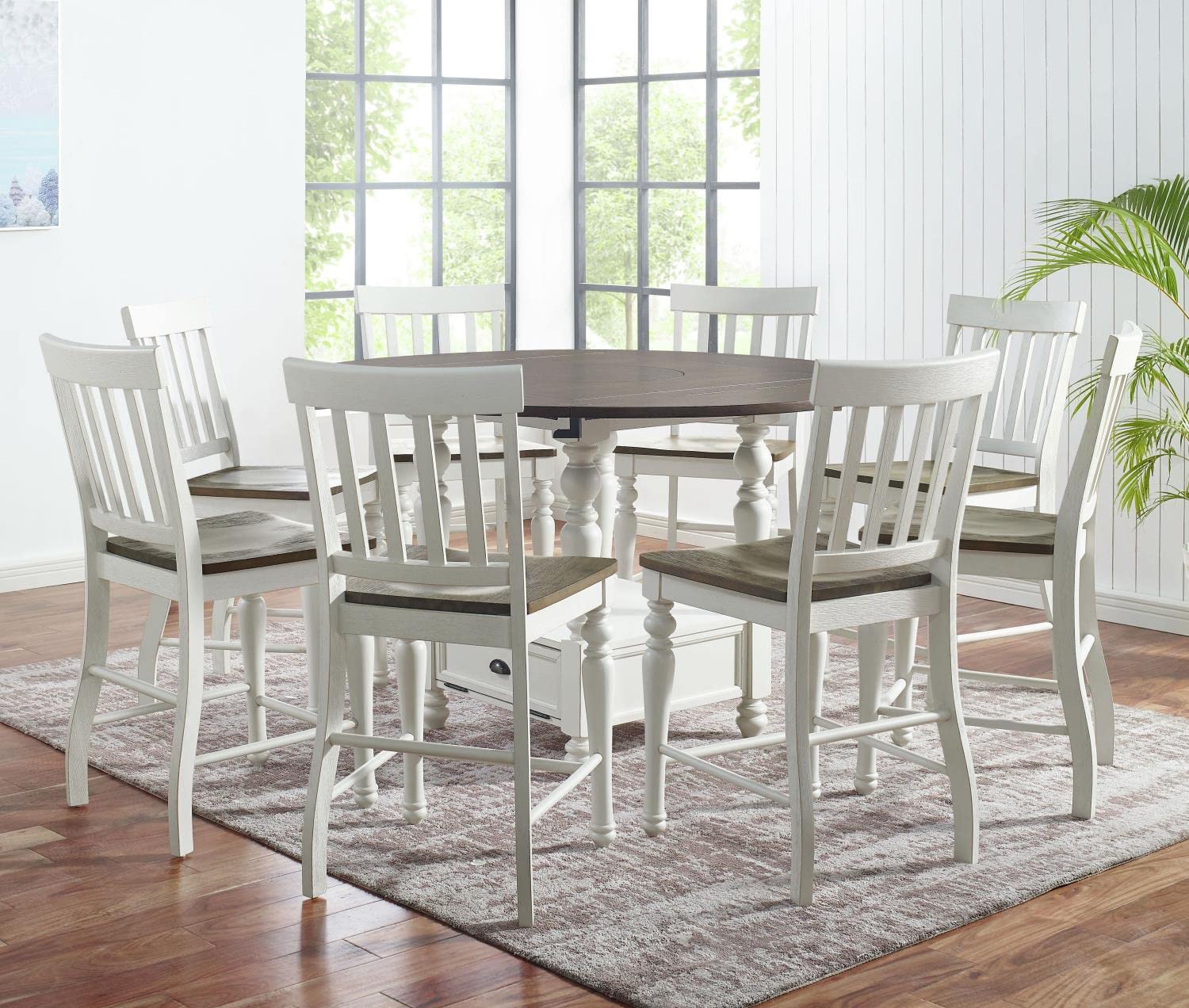 Steve Silver Joanna Two-Tone Ivory and Dark Oak 9-Piece Counter Height Set