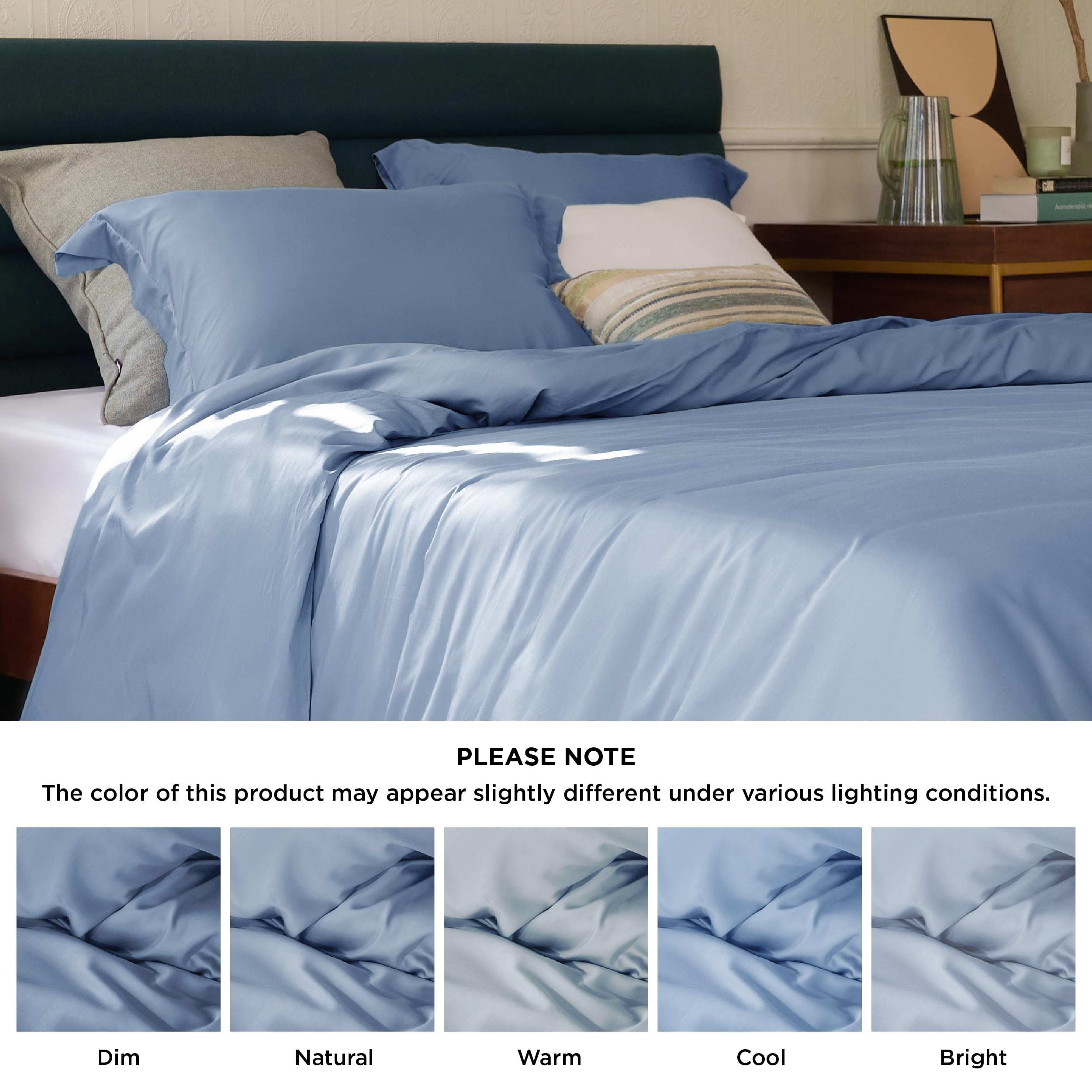 Bedsure Cooling Duvet Cover King Size - Moisture Wicking And Silky Eucalyptus Lyocell Cotton Hybrid Comforter Cover Set For Hot Sleeper - Buttery Soft And Breathable, Cooling Bedding Set, Slate Blue