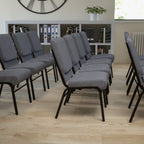 Flash Furniture HERCULES Series 18.5''W Church Chair in Gray Fabric with Book Rack - Gold Vein Frame