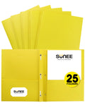 Sunee 2 Pocket Folders With Prongs (25 Pack, Yellow), Paper Folders With 2 Pockets And 3 Prongs Fit Letter Size Paper, Folders W