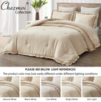 Chezmoi Collection Nora Light Sand Comforter Set Twin Size 2-Piece Lightweight Soft Fluffy Ruffled Edge Trim Stone-Washed Microf