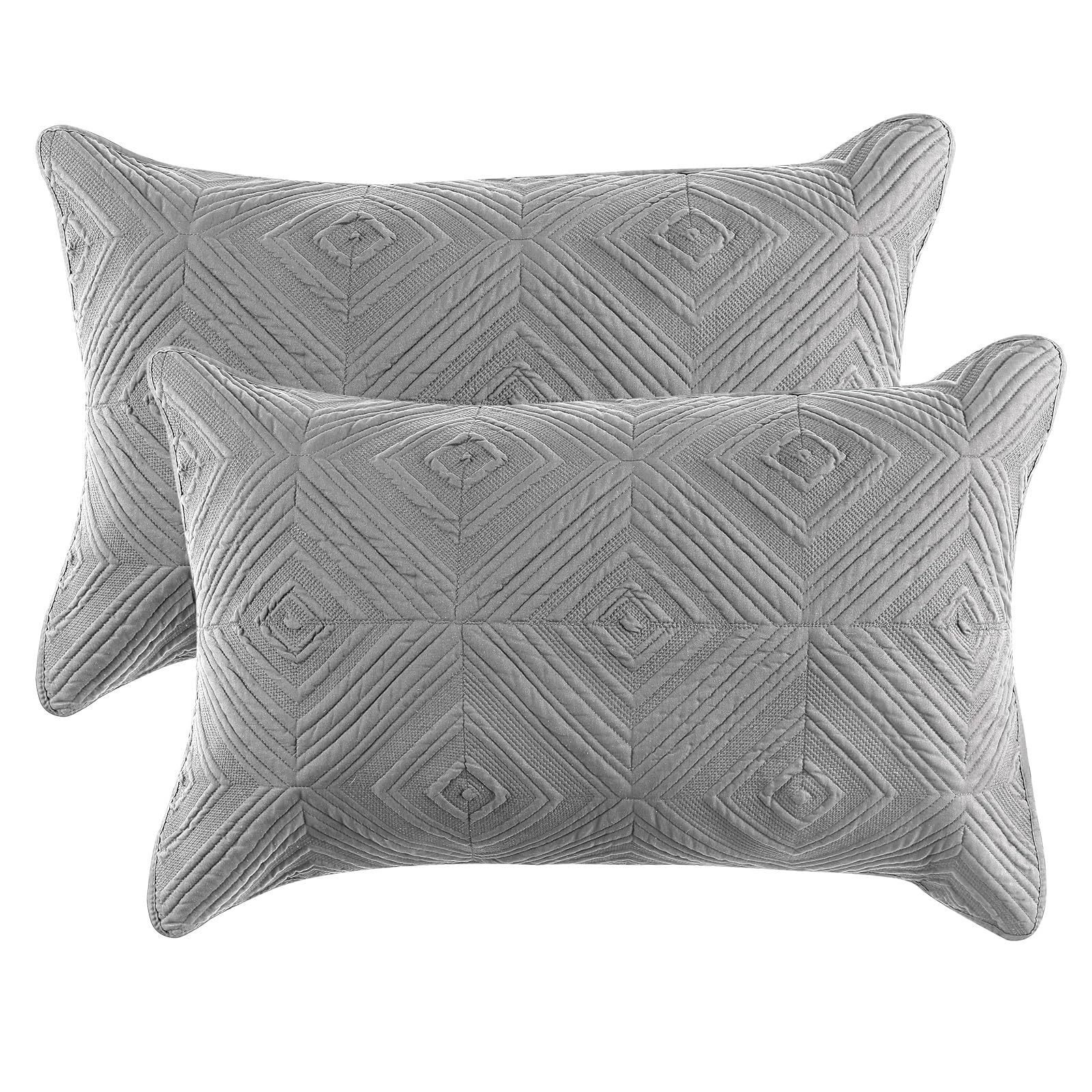 Bosowos Pillow Shams Standard Size Set Of 2, Ultra Soft Breathable Quilted Pillow Cases 20 X 26 Inches For Sleeping, Grey Square