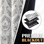 Jinchan 100% Blackout Curtains 90 Inch Length 2 Panels Grey Damask Medallion Window Curtains For Bedroom Grommet Thermal Insulated Drapes For Living Room Vintage Luxury Window Treatments Set