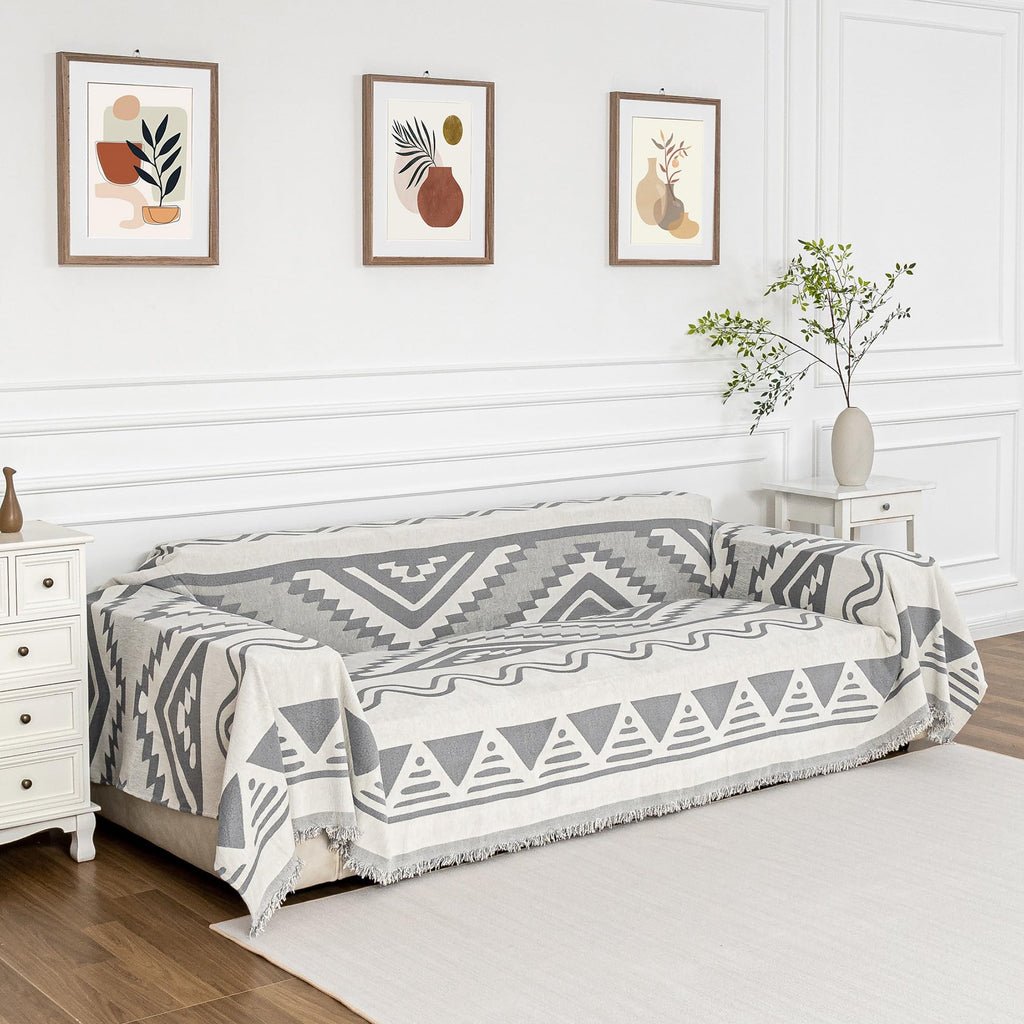 Mysky Home Boho Couch Cover For Dogs Washable Grey Rhombic Couch Sofa Protector For Loveseat Sofa With Pets Friendly Chenille Ge